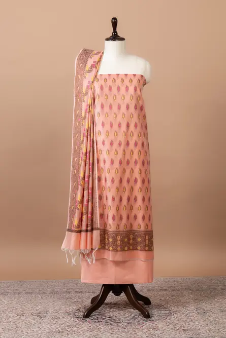Vasanti Woven Chanderi Suit with Woven Chanderi duppatta & plain bottom - Peach