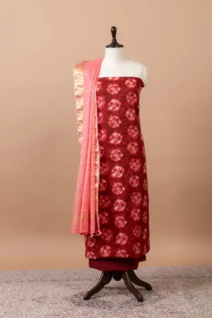 Rangrez Printed Chanderi Suit with woven chanderi duppatta & plain bottom – Maroon