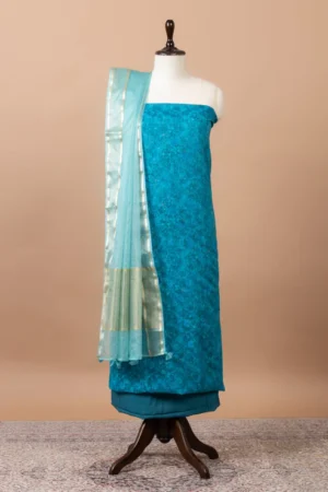 Tarang Printed Chanderi Suit with woven chanderi duppatta & plain bottom – Royal Blue