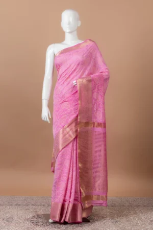 Kumud Banarasi Chanderi Silk Saree with bandhini print - Magenta