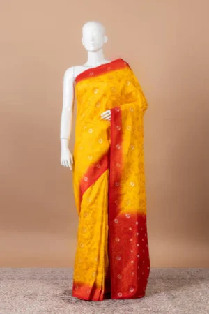 Vasanti Banarasi Chanderi Silk Saree – MUSTARD/BLUE