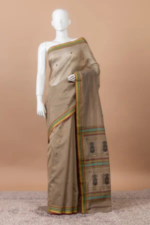 Neelkamal Maheswari with gold border - fawn