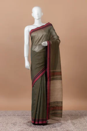 Gulbahar Maheswari with maroon border – Moss Green