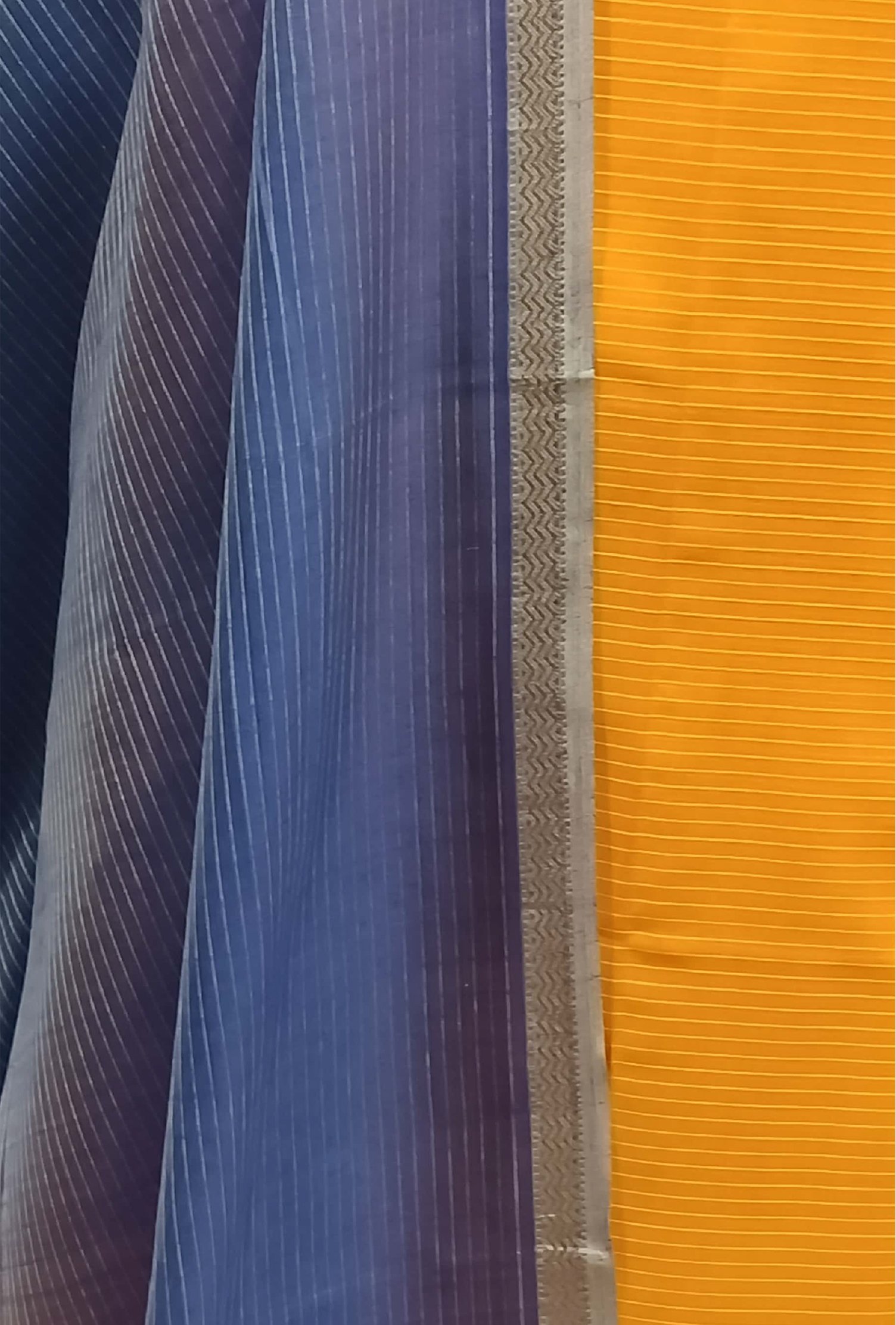 Maheshwari woven Suit 2 pcs - Mustard Yellow Kurta with Navy Blue & Mustard Dupatta - Image 3