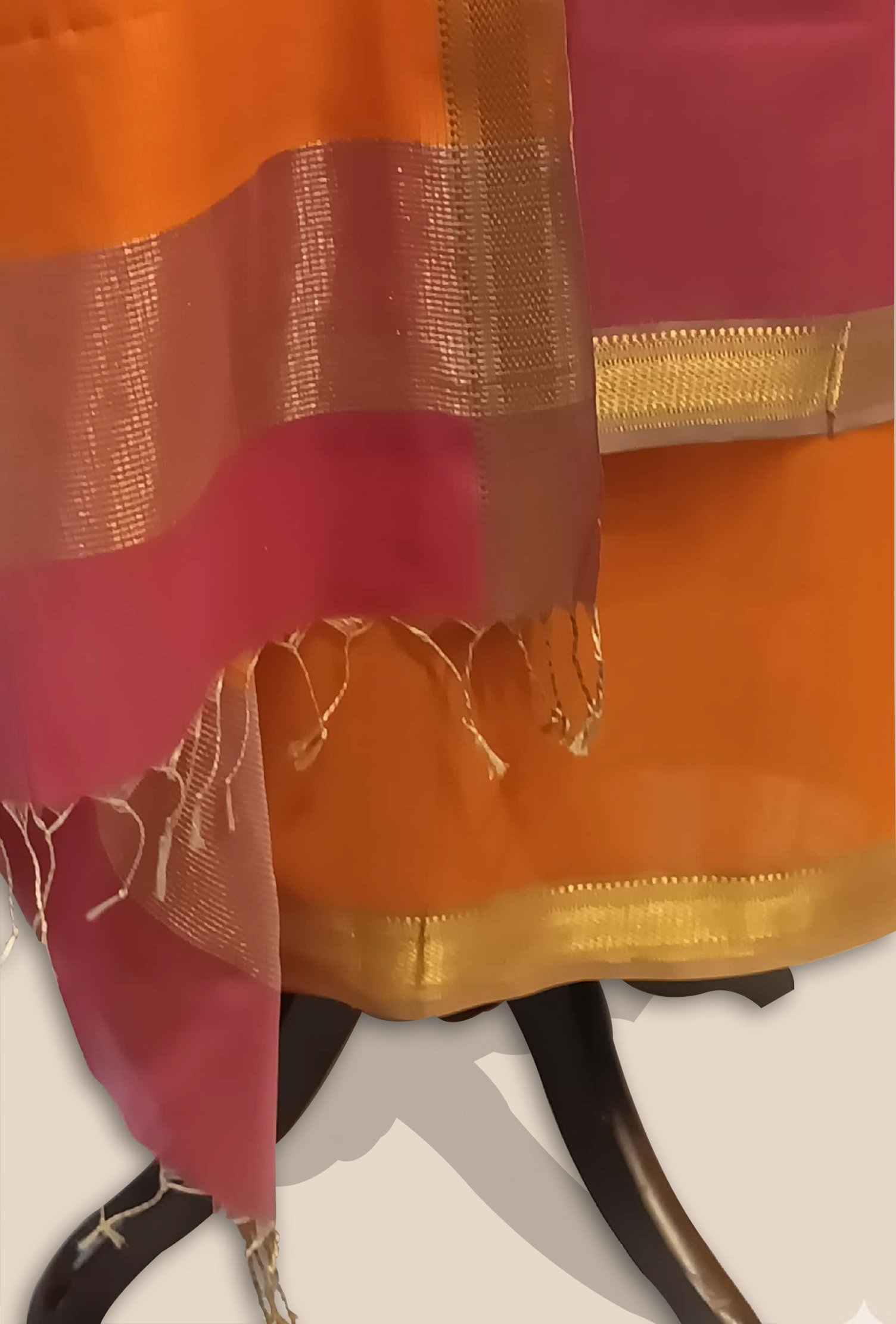 Maheshwari woven Suit 3 pcs - Maroon / Wine Kurta with Rust Orange & Gold Dupatta - Image 3