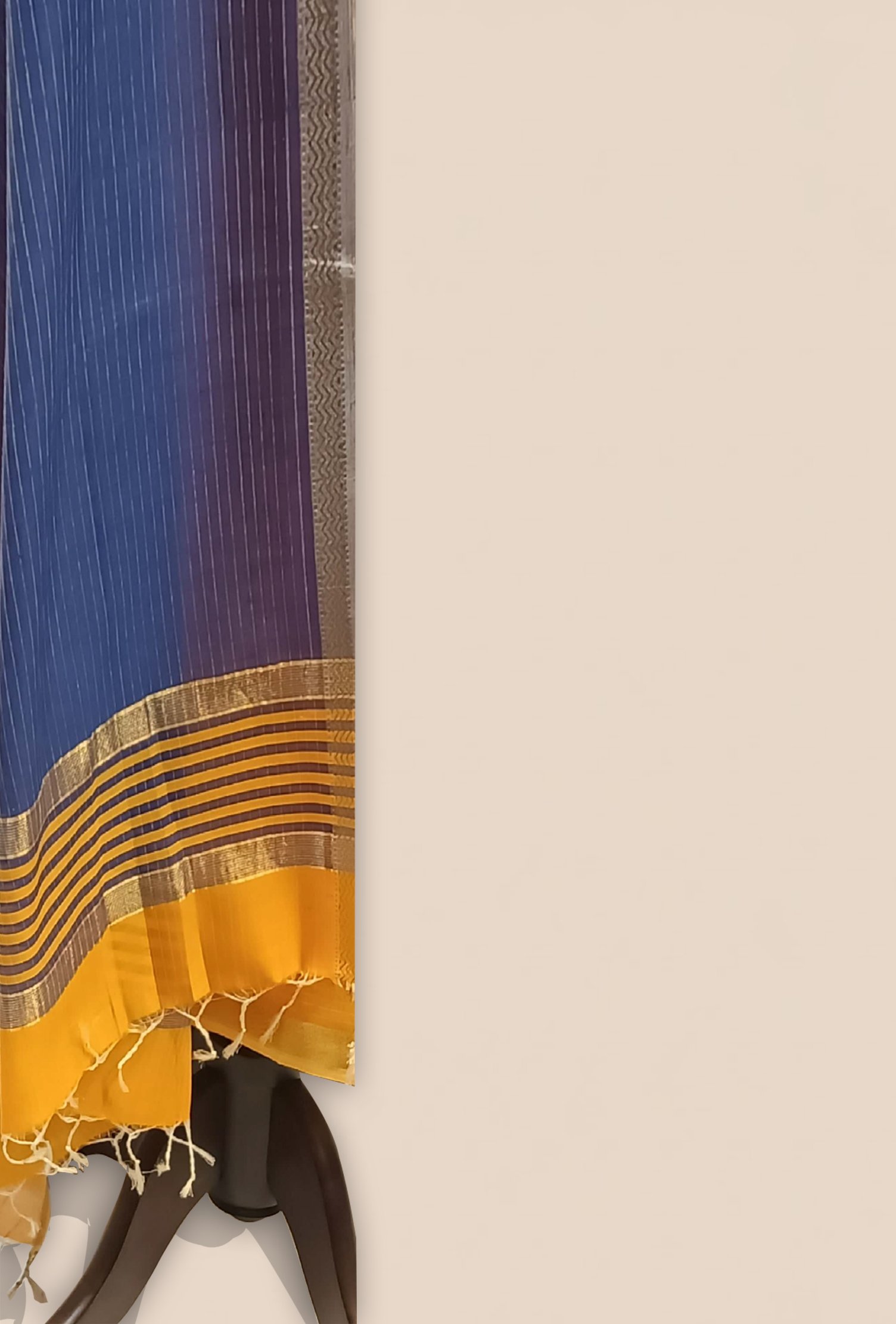 Maheshwari woven Suit 2 pcs - Mustard Yellow Kurta with Navy Blue & Mustard Dupatta - Image 4