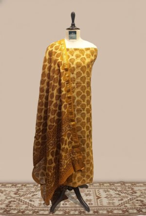 Maheshwari woven Suit 2 pcs - Beige Kurta with Mustard-Brown Motifs & Mustard-Gold Dupatta