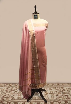 Maheshwari woven Suit 2 pcs - Blush Pink Kurta with Matching Pink & Gold Dupatta