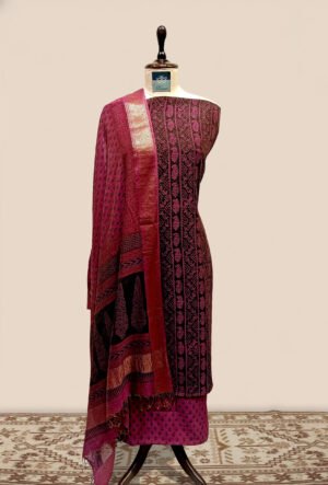 Maheshwari Tissue Suit  3 pcs - Deep wine/maroon base